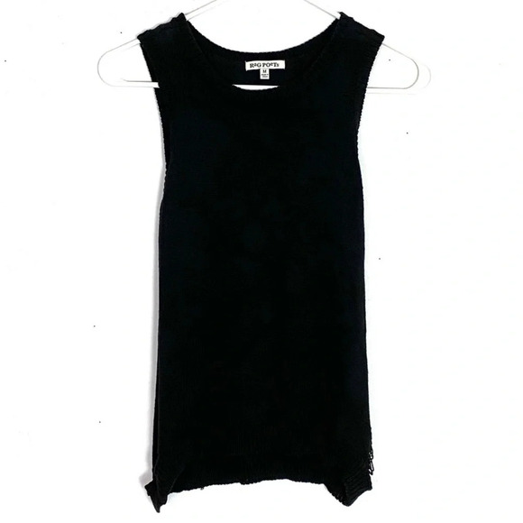 Rag Poets Sleeveless Pullover Sweater Black Medium Crewneck Distressed Open Side - Picture 1 of 9
